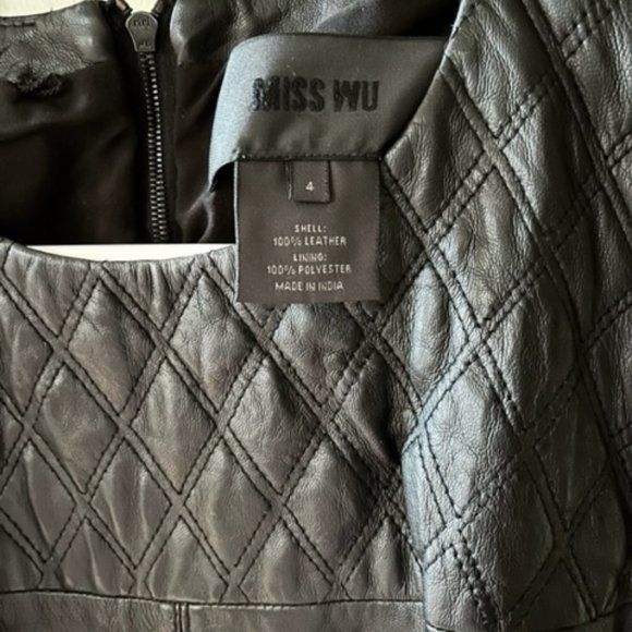 MISS WU: WOMENS HIGHER-END 100% LEATHER 'FIT & FLARE' DRESS-SIZE 4 - Picture 3 of 8